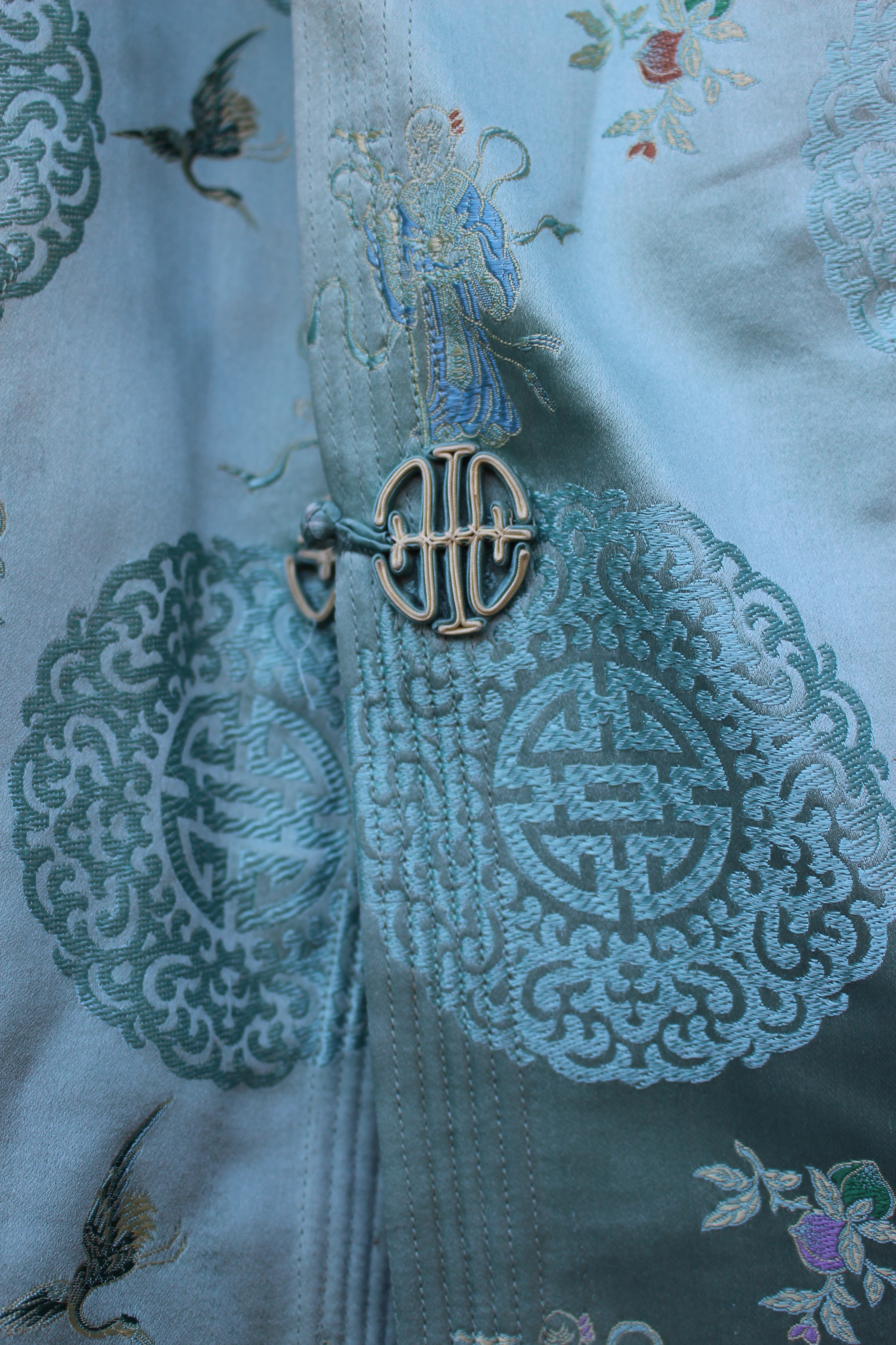 Green embroidered silk Chinese top