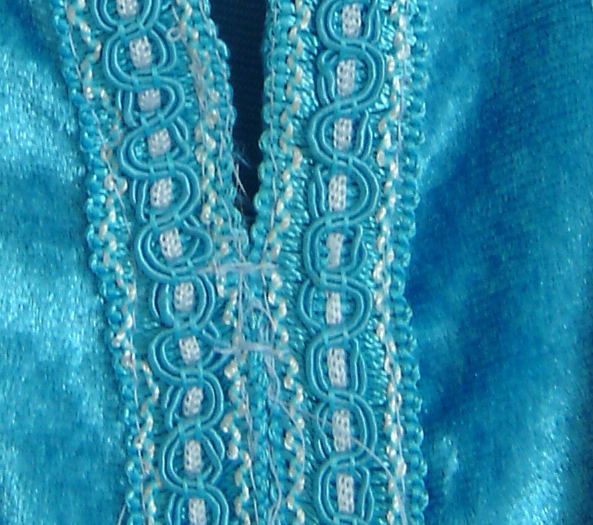 Ice-blue velvet Moroccan shirt (detail of embroidery)