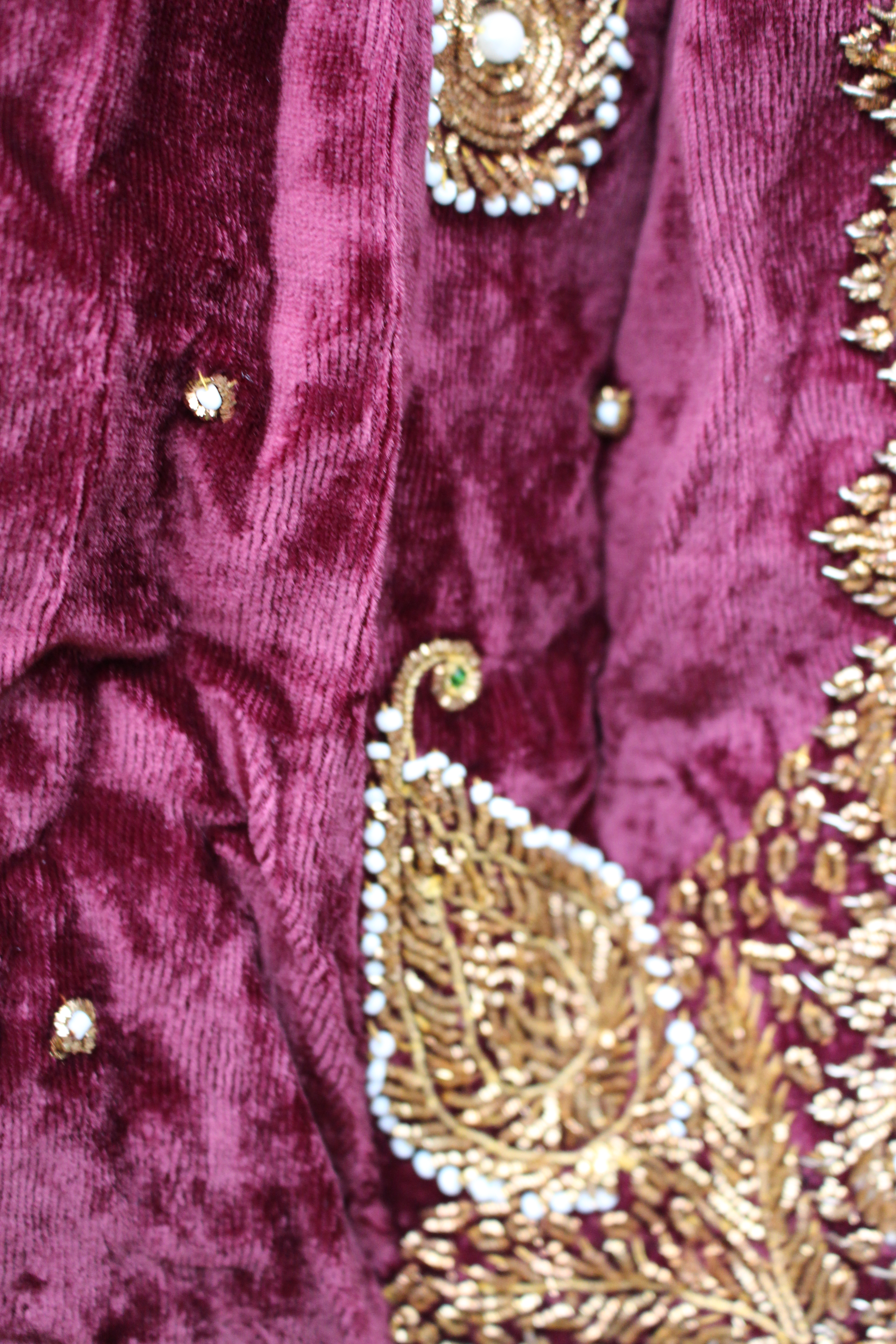 Maroon embroidered velvet Turkish cape