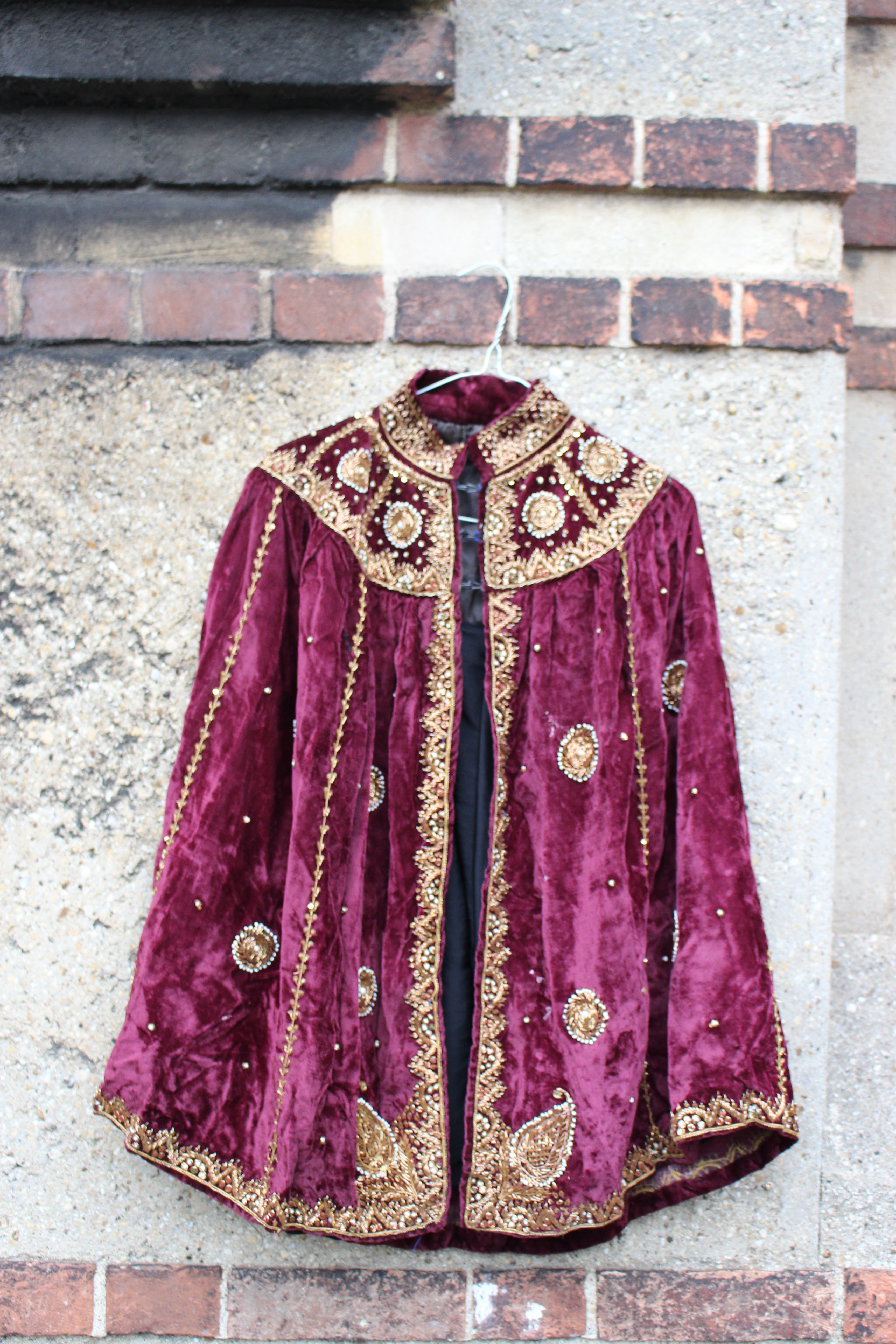 Maroon embroidered velvet Turkish cape