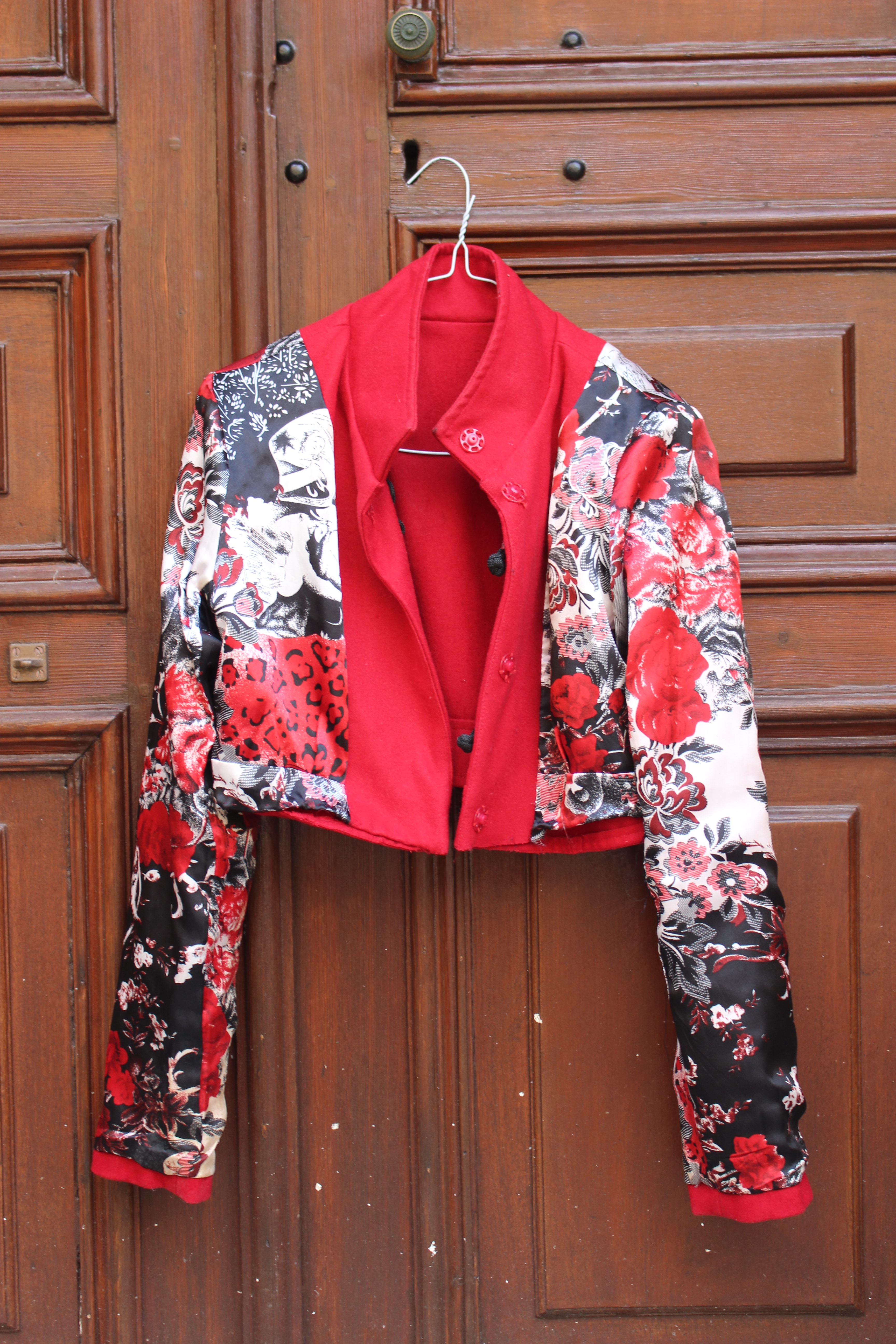 Red frogged reversible cropped jacket, from Unicorn, 5 Ship Street, Oxford