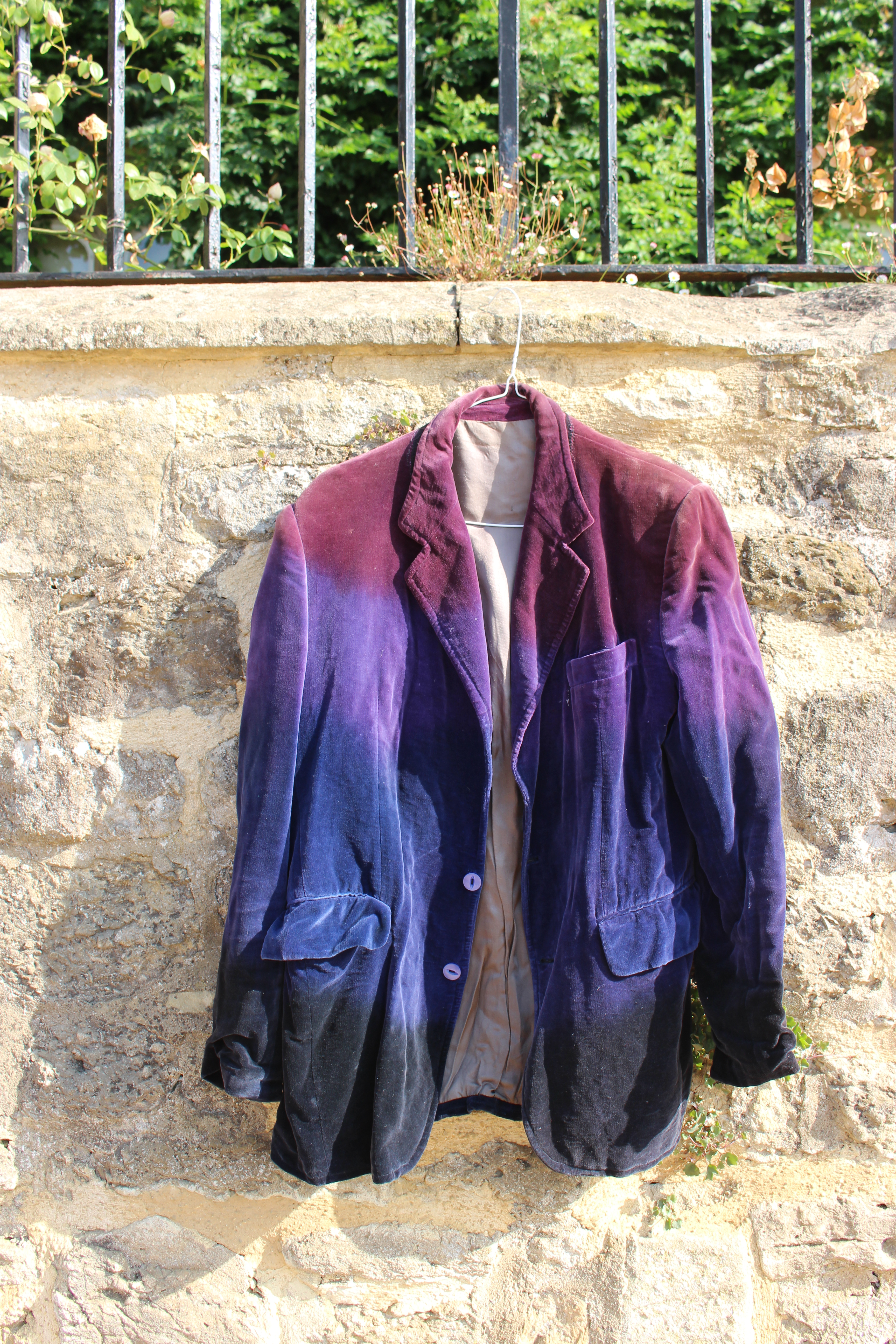 Red-purple-black Afghan-redye velvet jacket, from Fusion, 242 Portobello Road, London