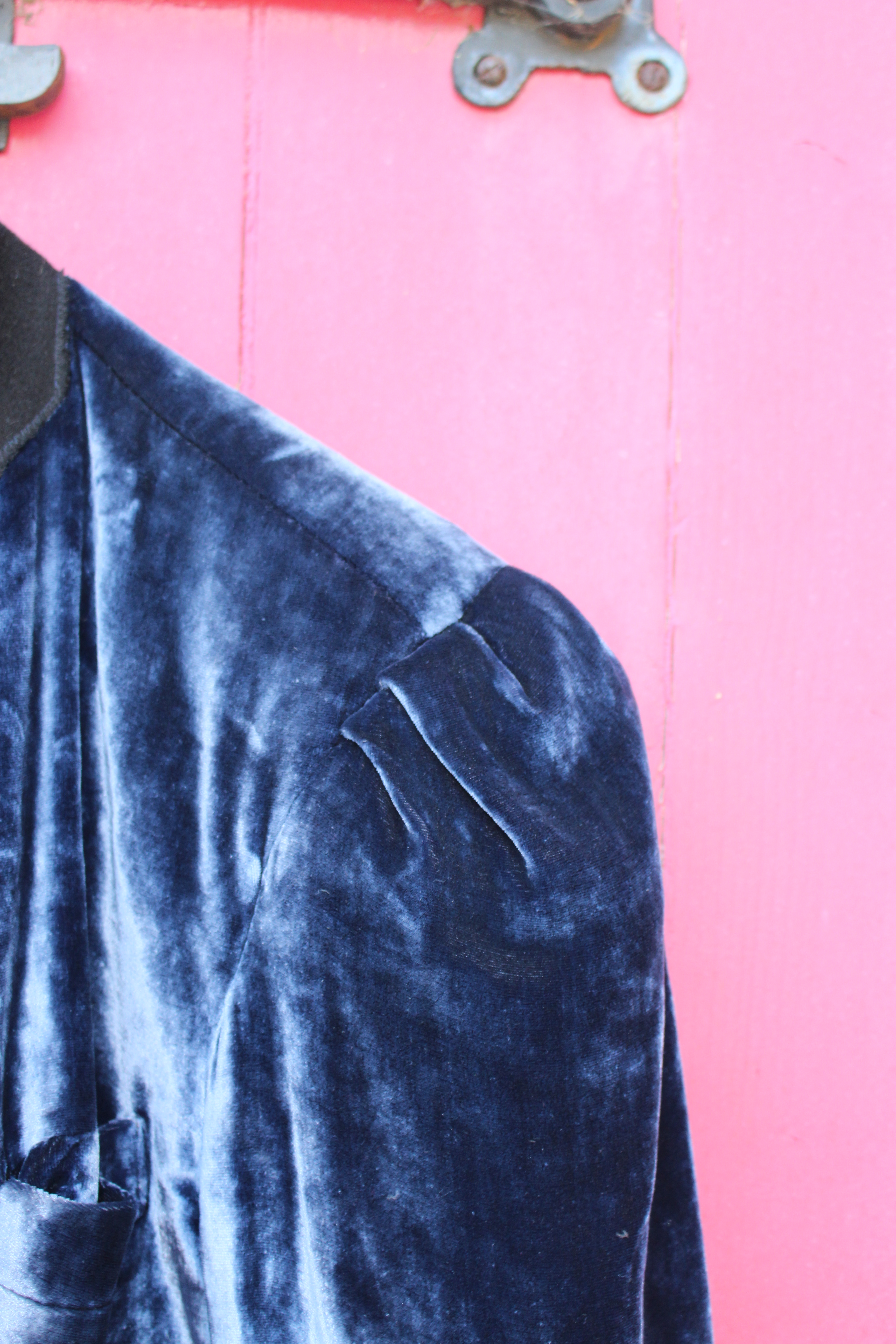 Silver silk-velvet jacket, made in Morocco, showing sleeve head