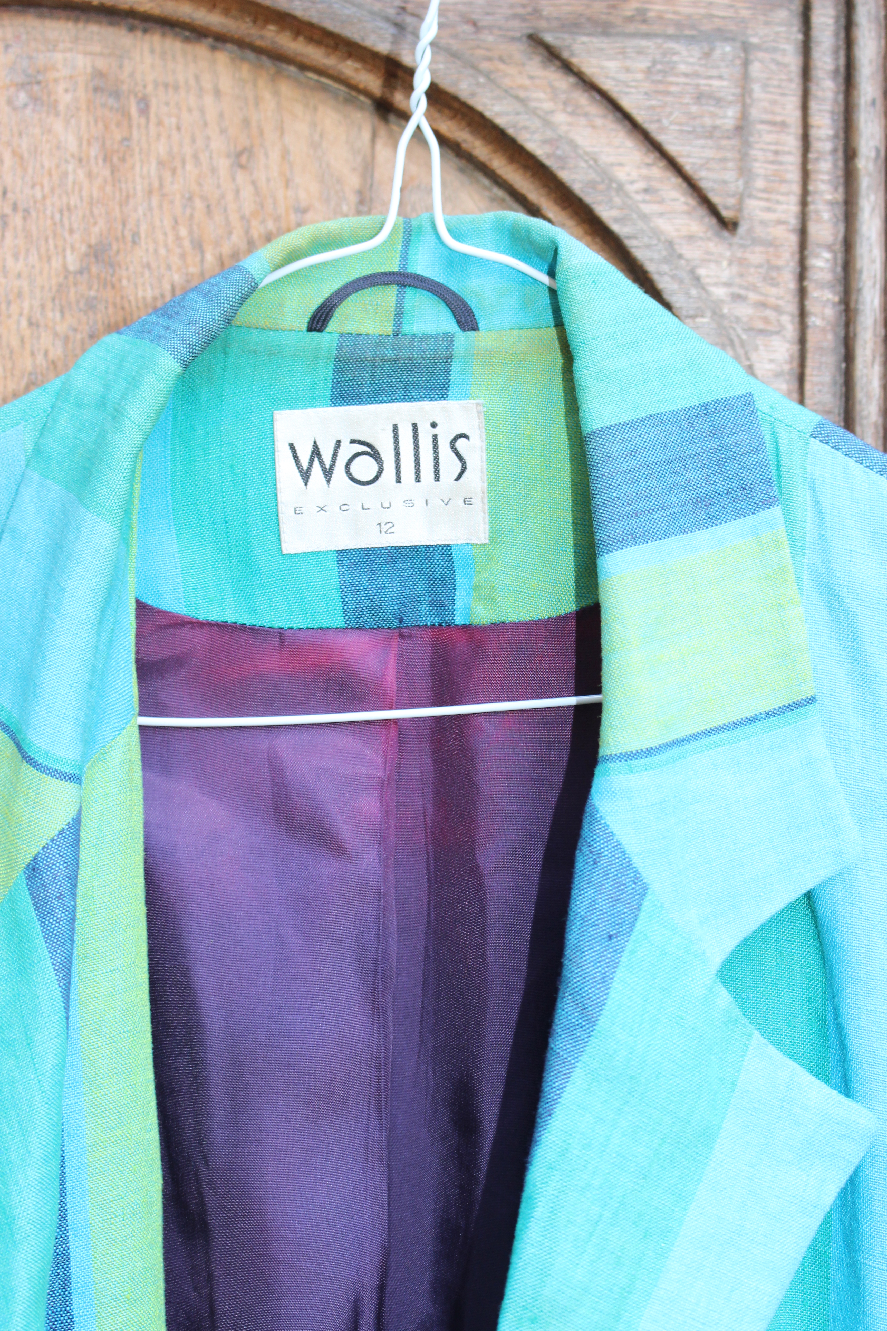 Wallis striped linen blazer, showing label and purple lining