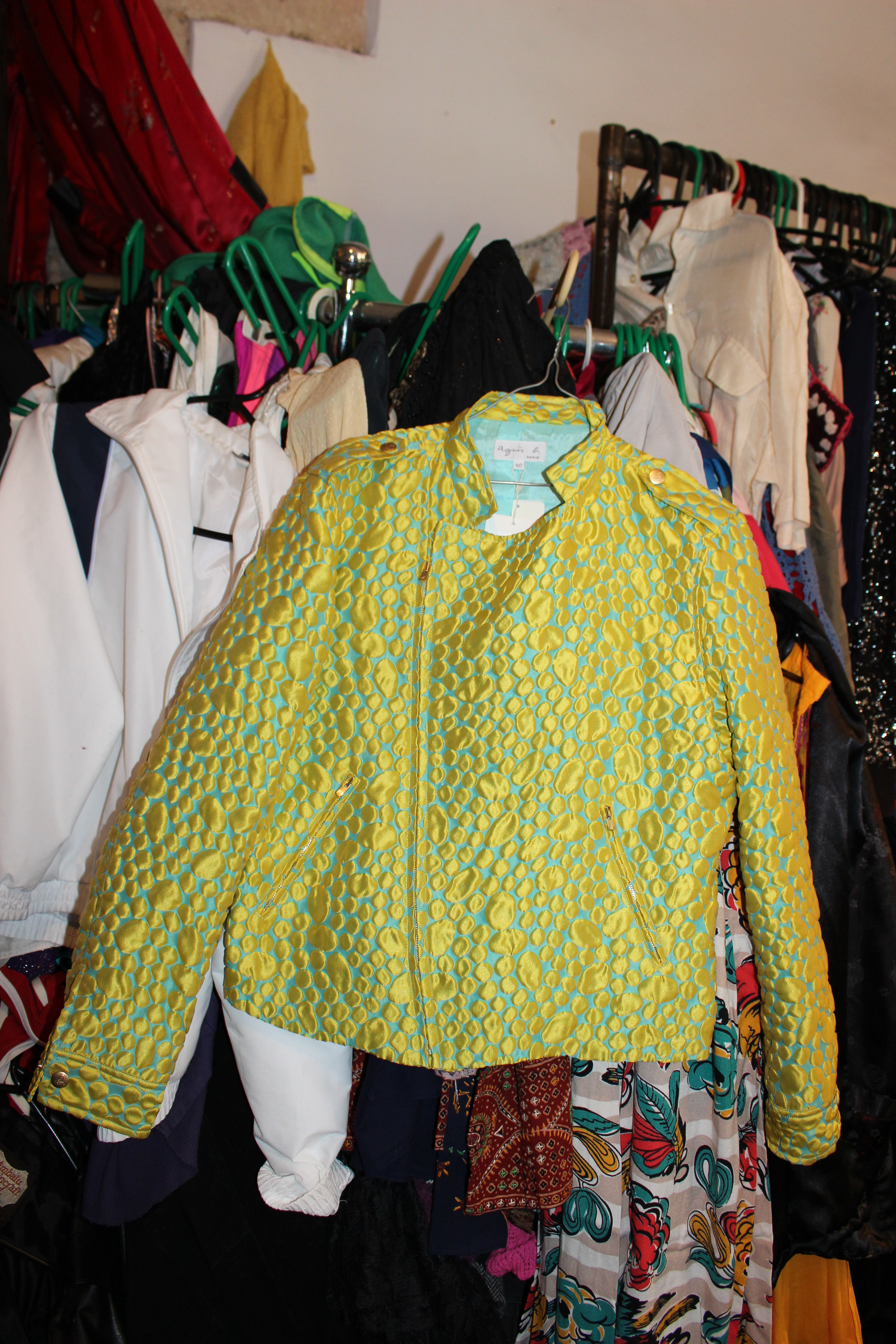 Agnes b blue cropped jacket with yellow bubbles