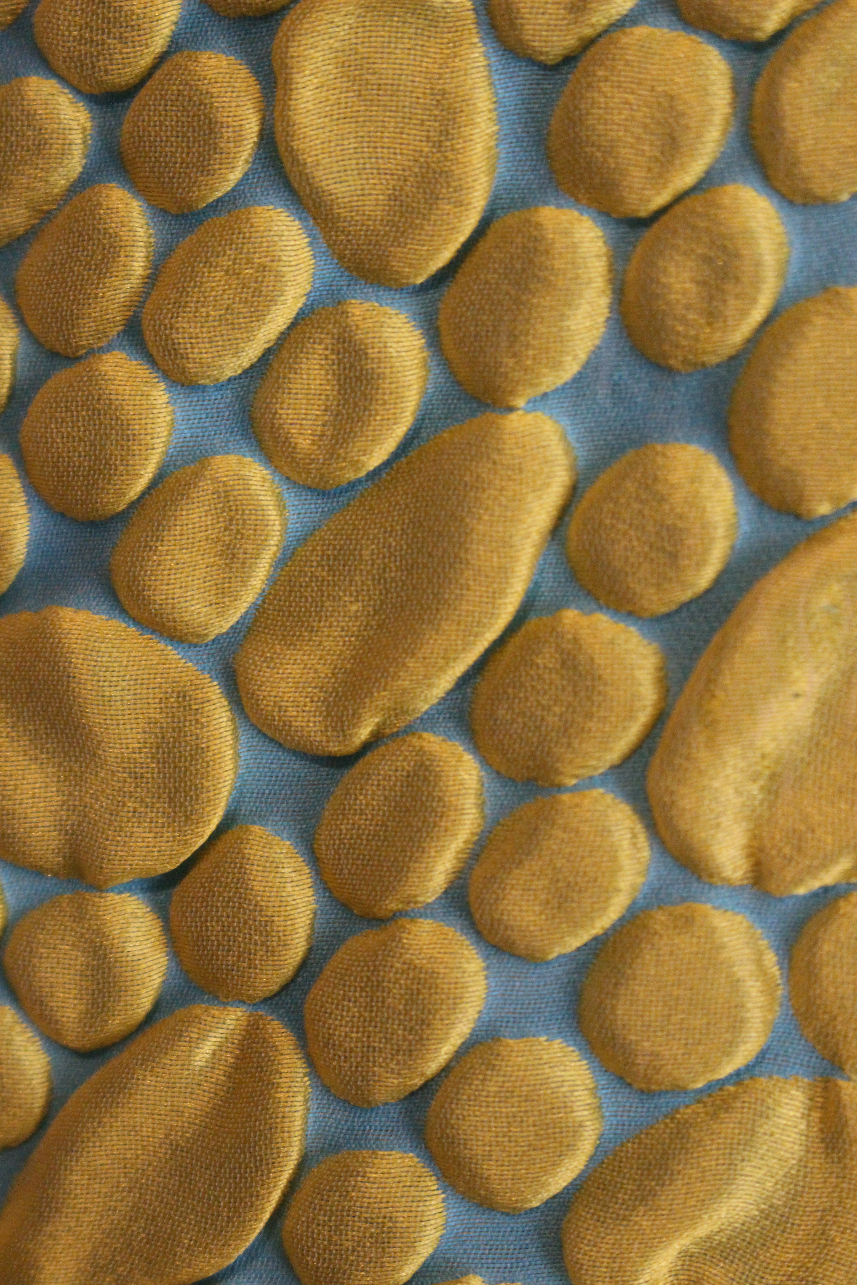 Agnes b blue cropped jacket with yellow bubbles, showing detail of 
bubbles