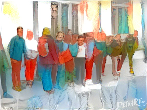 Group of drab tourists in Ship Street Oxford, recoloured with 
deepart.io to approximate the colours of Salvatore Ferragamo's Milan 2013 
spring/summer men's collections.